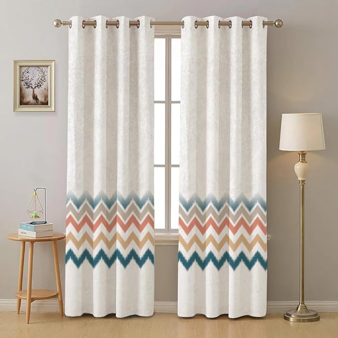 Urban Space Cotton Curtains for Door Set of 2 with Eyelets and TieBack (Colour Panel Ocean Blue)