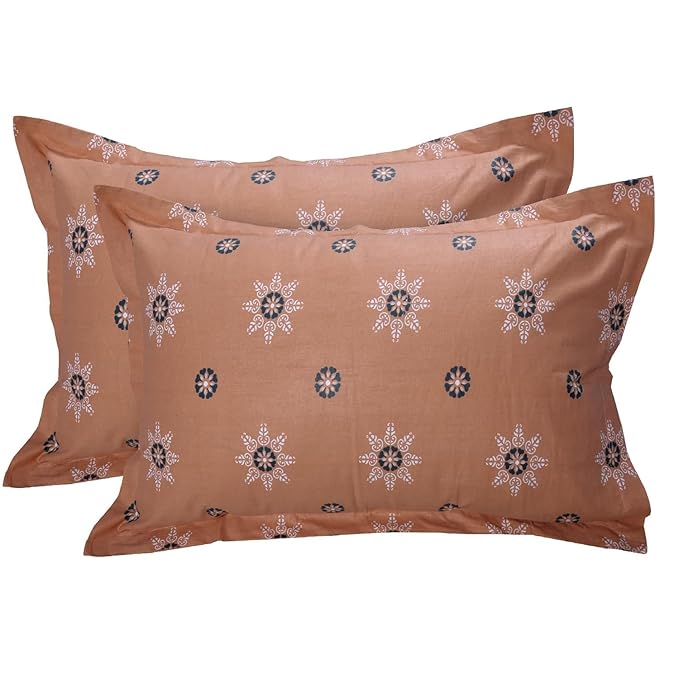 Huesland by Ahmedabad Cotton 144 Tc King Size Bedsheet Cotton With 2 Pillow Covers | Mandala | Orange & Brown