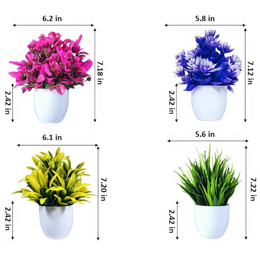 Plastic Artificial Plants For Home Decor Showcase Plants Flowers With Pot Fake Plant Pack of 4