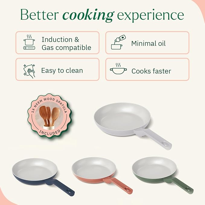 Ember Cookware Arcilla Ceramic Non-stick Frying Pan 24cm | Matching Handle | Florence Series | Grey