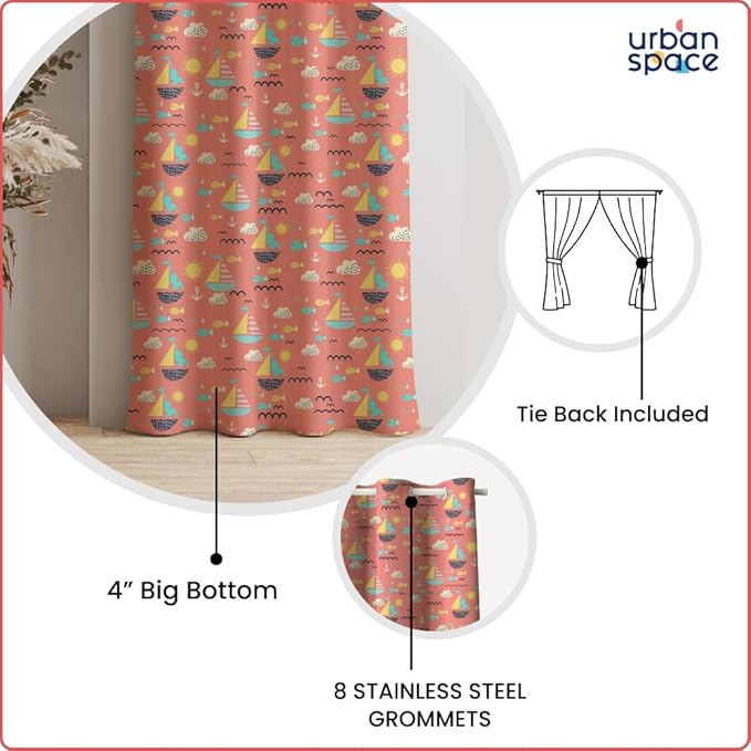 Urban Space Digital Printed Blackout Opaque Curtains For Door Eyelets And Tieback (Colour Nemo Terra)