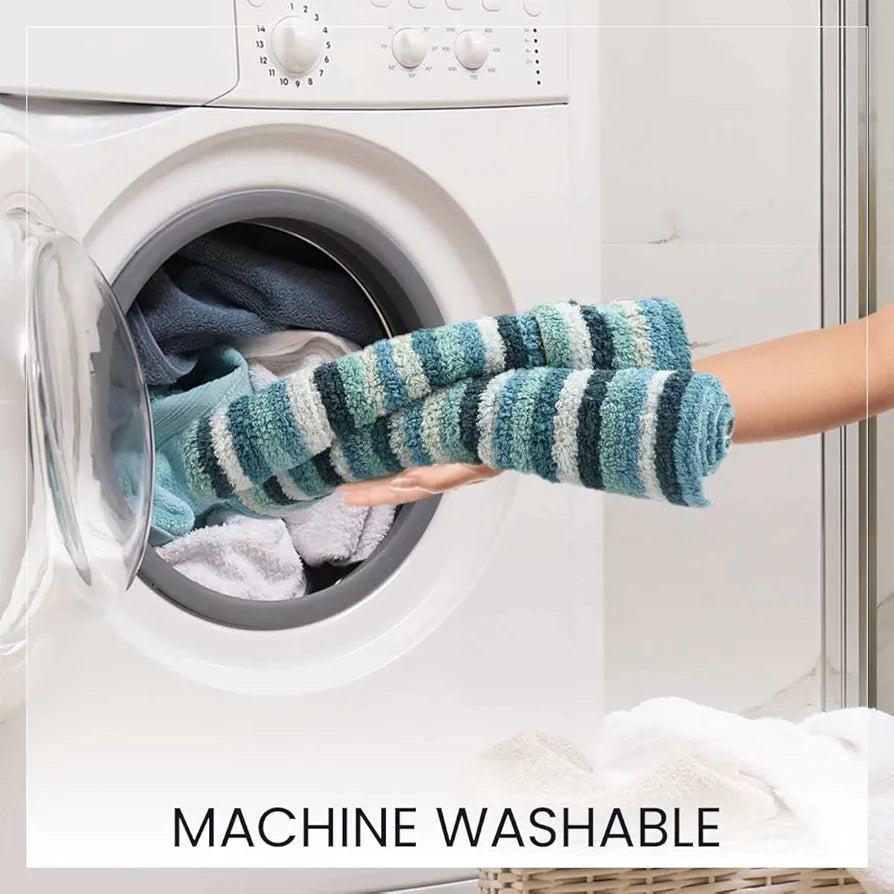 Sashaa World Striped Anti Skid Bathmat & Contour Set Colour Blue & White Striped