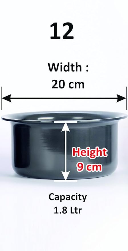 Sumeet Aluminium Non-Stick 3Mm Tope No. 12 1.8 Liters Hard Anodised Black