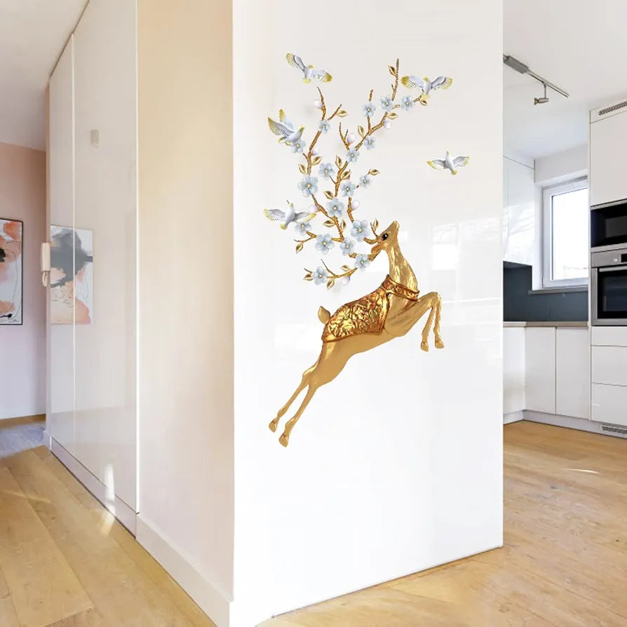 Jaamso Royals Golden Deer Pvc Vinyl Self Adheisve Wall Sticker for Home