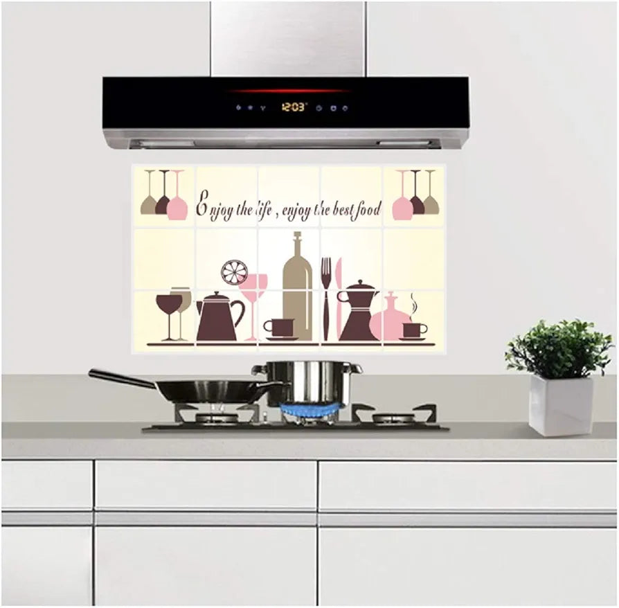 Jaamso Royals Wall Tiles Stickers Waterproof Kitchen Wall Stickers Oil Proof Tableware Kitchen Set