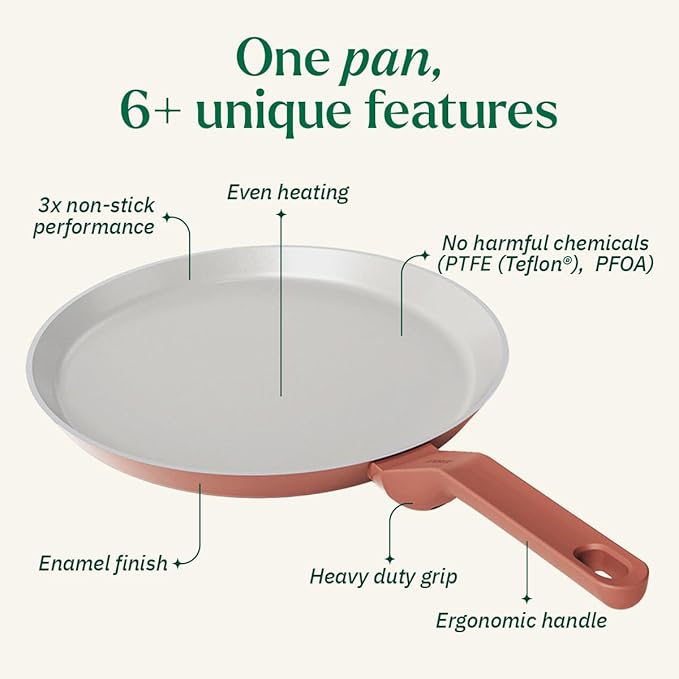 Ember Cookware Arcilla Ceramic Non Stick Dosa Tawa 28cm | Matching Handle | Florence Series | Terracotta