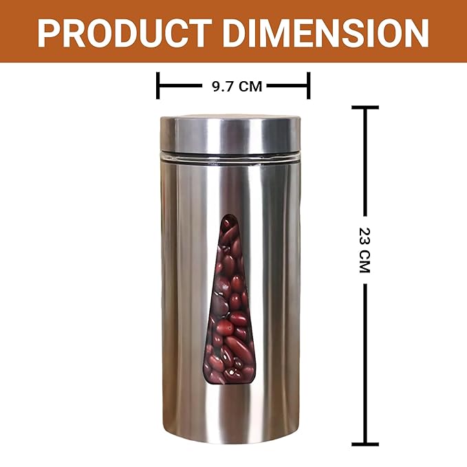 Femora Kitchen Storage Jars Steel Finish With See Through Window Jar | 1300 Ml | Set of 4
