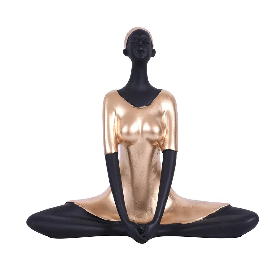 Jaipur Ace Yoga Lady Polyresin Face Black Gold Themed Statue Creative Abstract Design Art Figurine Yoga Lady (Black Gold)