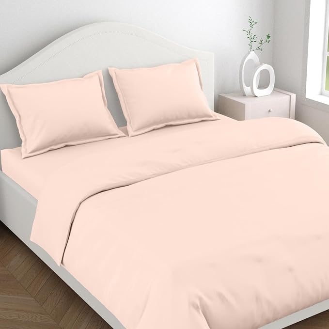 Haus & kinder Cotton Plain Solid Bedsheet for King Size 2 Pillow Covers | Colour Blush