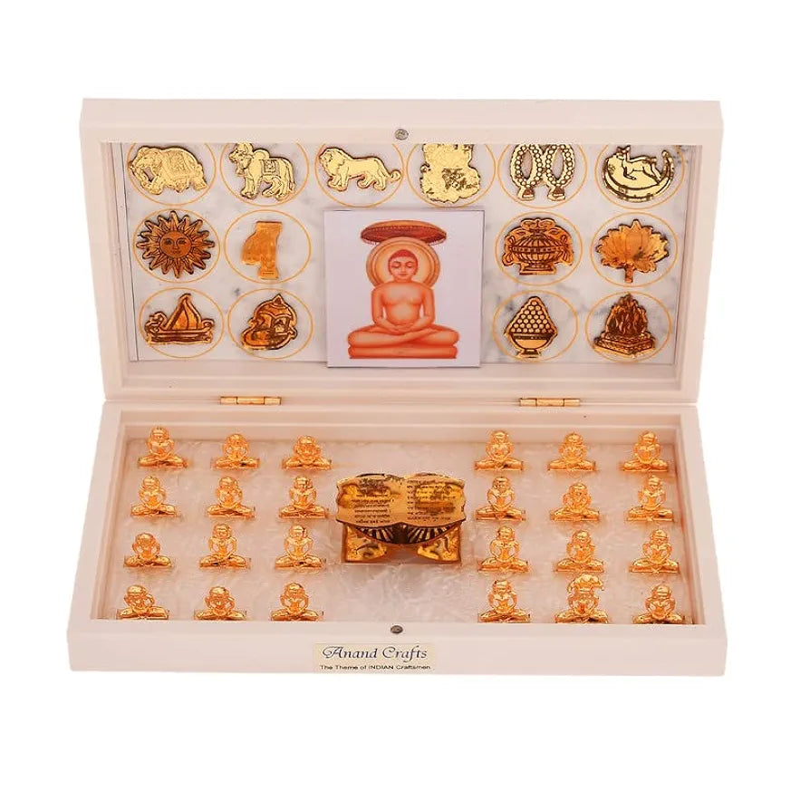 Jaipur Ace Bhagwan Mahaveer Swami Ji Jain Gold Plated Charan Paduka Yantra With Wooden Box