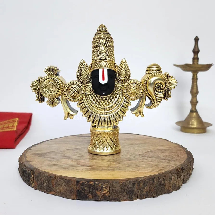 Gold Art India Lord Venkateswara Balaji Face Idol Antique Gold Matte Finish