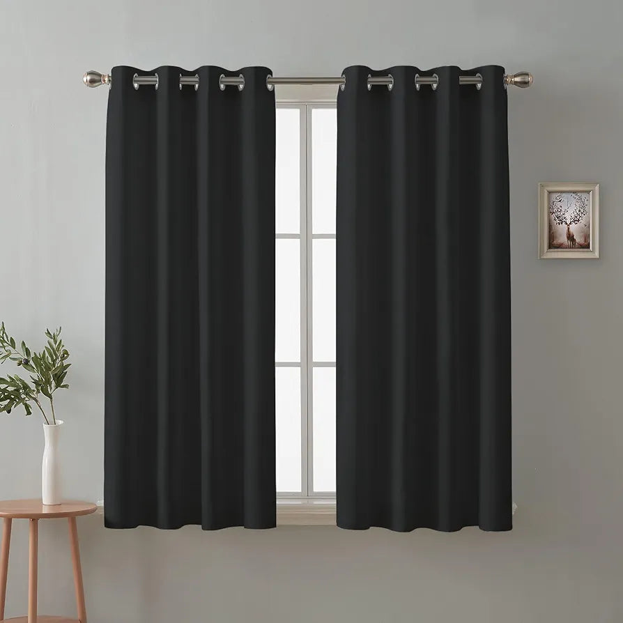 Cloth Fusion Plain Blackout Window Curtains 5 Feet Long Set of 2 Black Colour