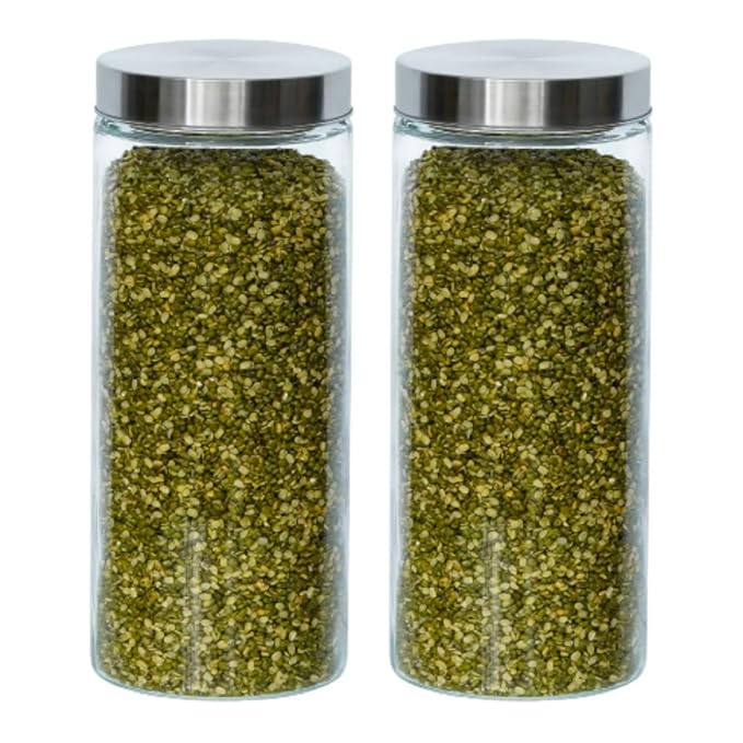 Femora Kitchen Storage Jars Borosilicate Glass With Steel Lid Air Tight Kitchen Jar and Container | 2200 Ml | Pack of 2
