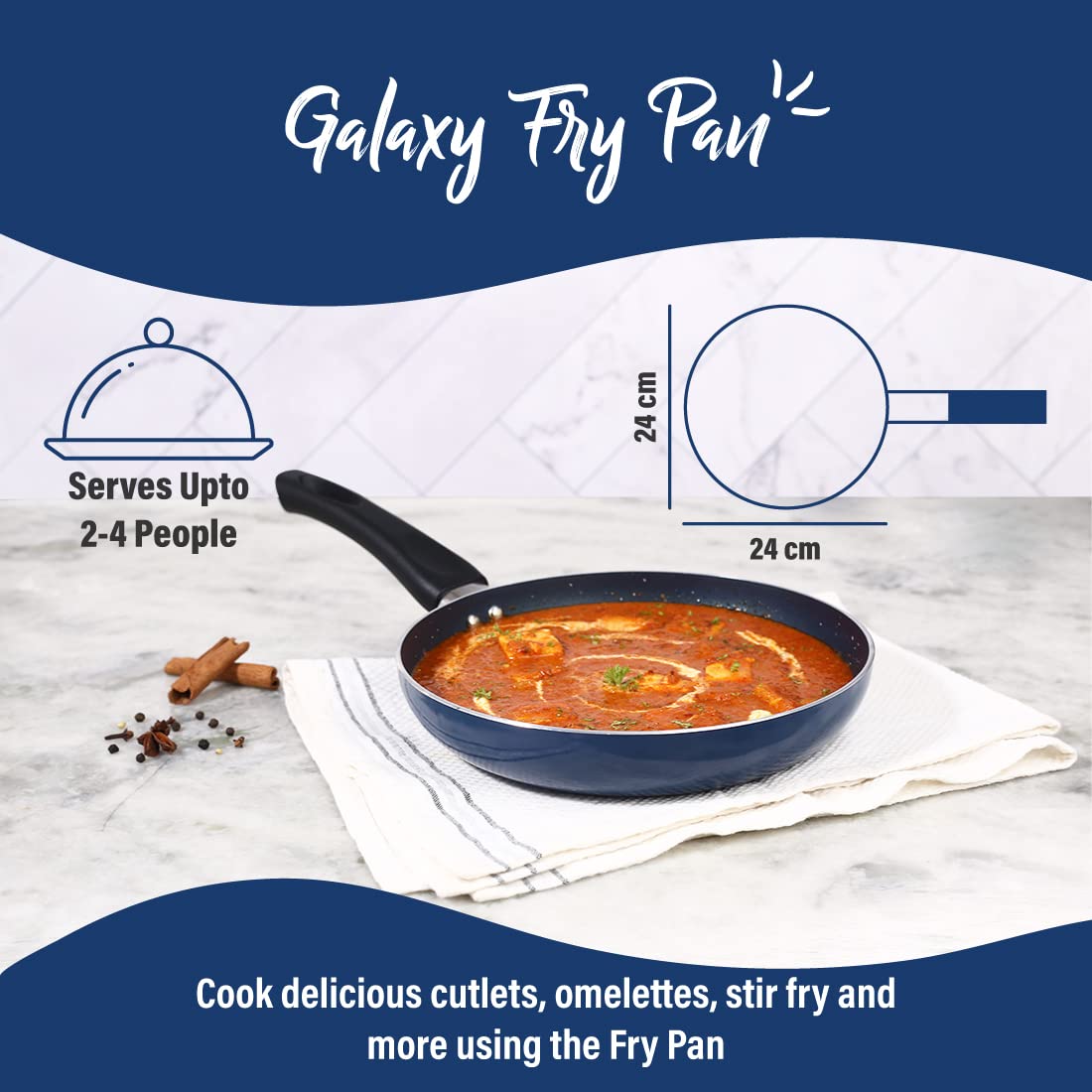 Wonderchef Galaxy Fry Pan 24 cm | 1.3 litres | Midnight Blue