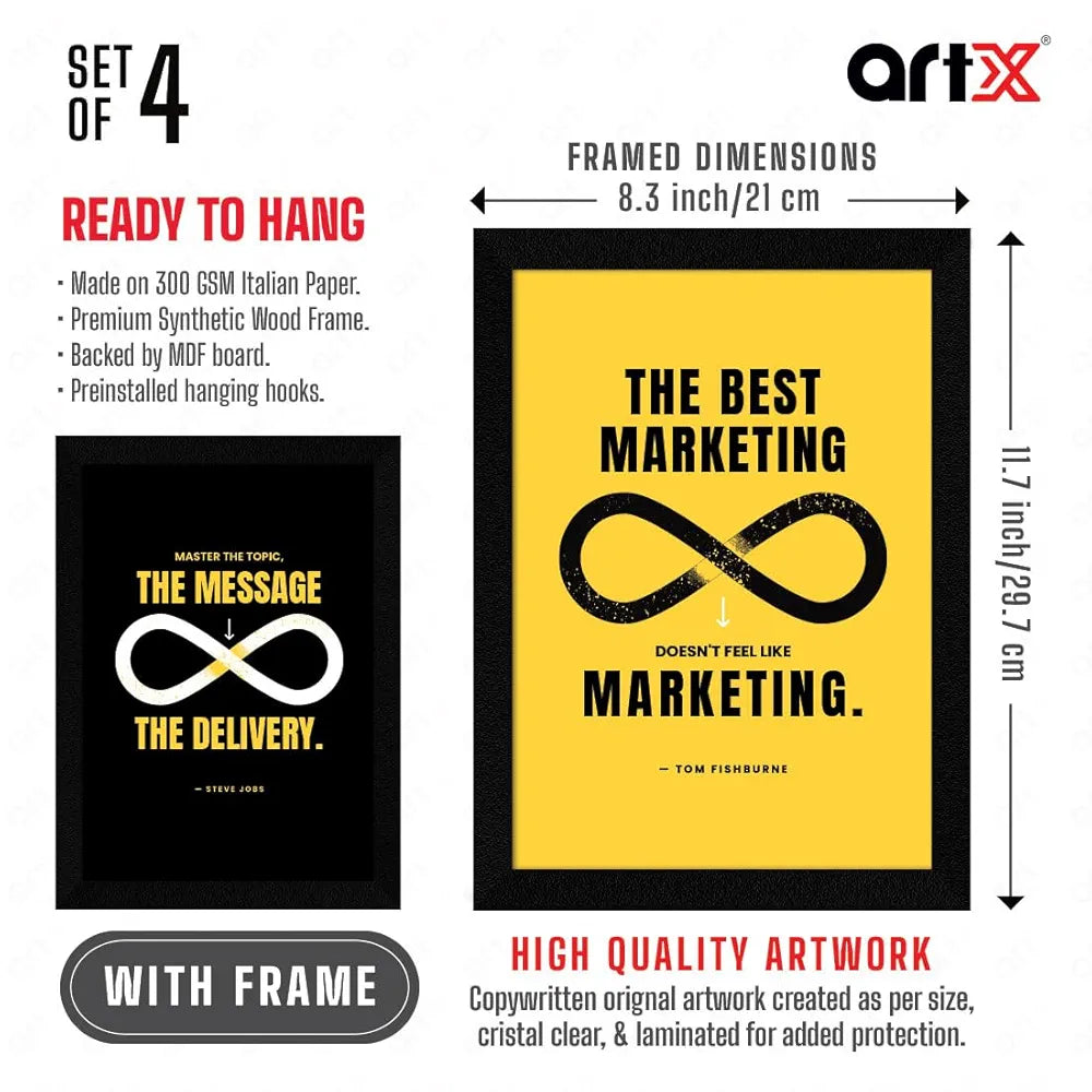 ArtX Paper Business Sales & Marketing Motivational Quotes AXF00180-MOT Framed Posters Set of 4
