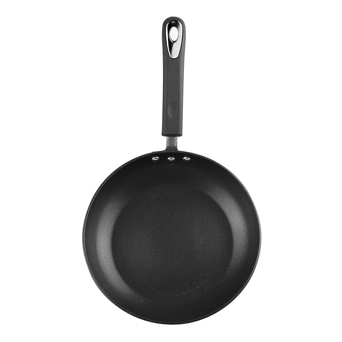 Vinod Hanos Non-Stick Fry Pan 22 cm Diameter, Hard Anodised Non-Stick Coating with 100% Virgin Bakelite Riveted Handle - Black