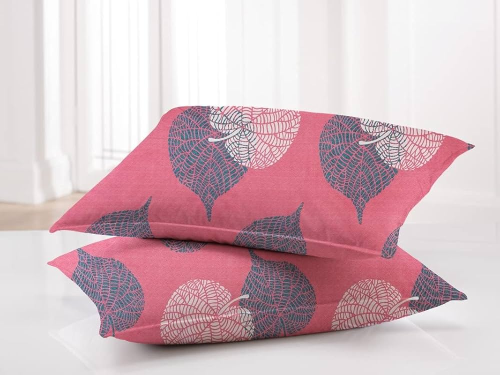 BSB HOME Prime Collections 160tc Pure Microfiber Glace Cotton Double Bedsheet with 2 King Size Pillow Covers-Pink and Grey