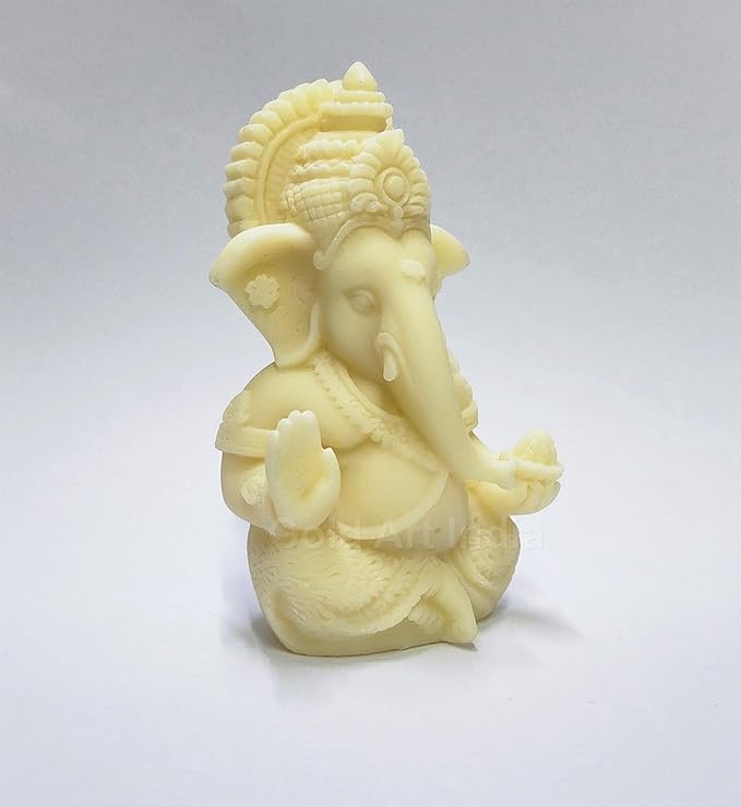 Gold Art India 3D Ivory Ganesh Idol for Car Dashboard Small Ganesha Murti for Home Decor