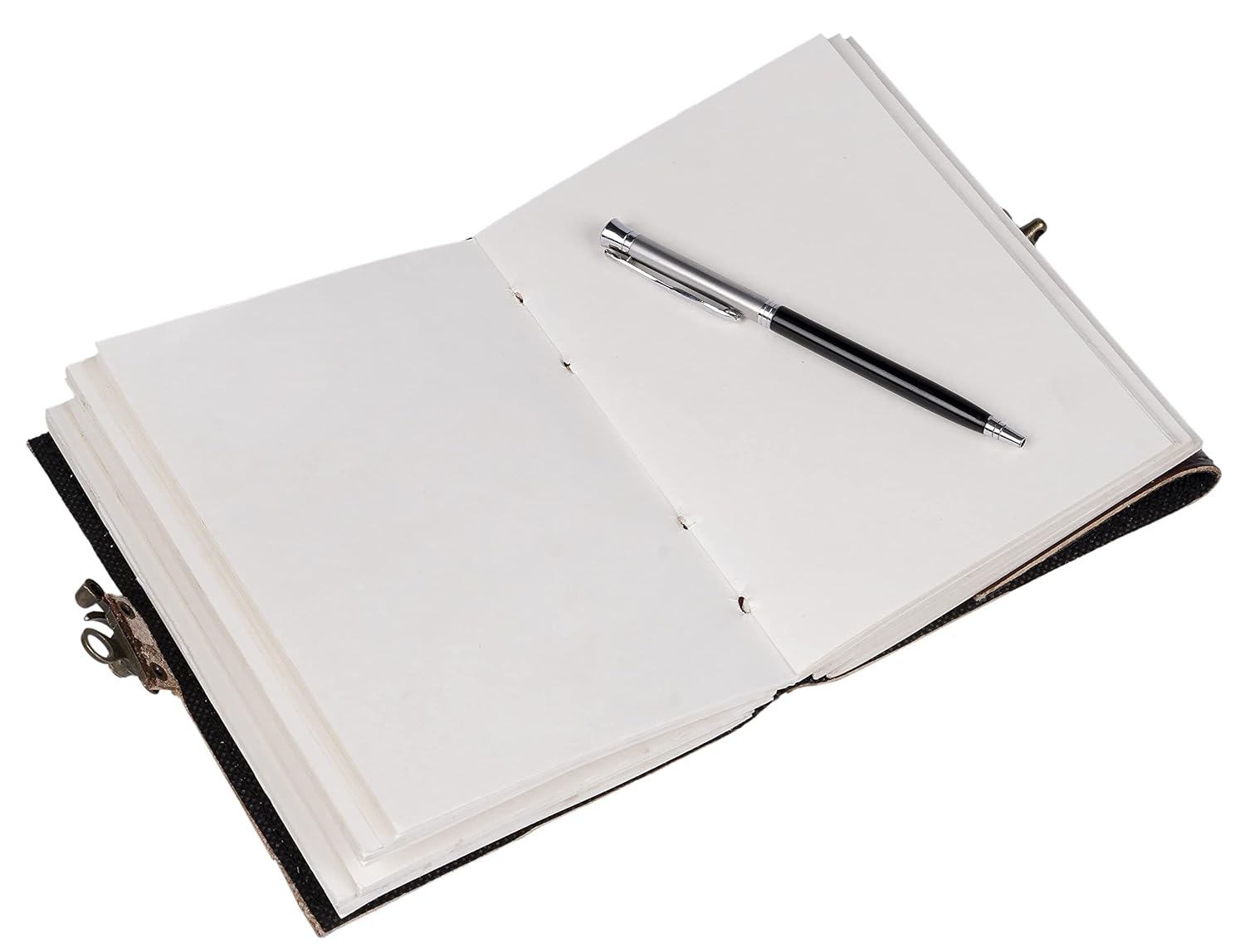 CraftShades- Handmade Leather Diary Embossed with star, journey & double wolf Diary with Antique Lock for Artist Sketchbook, Scrapbook, Drawing, Writing etc .Size 5 * 7 inch (WOLF WITH STONE)