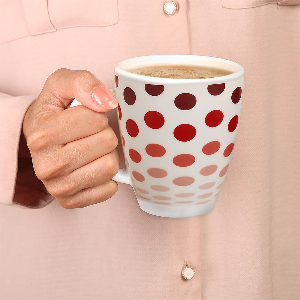 Larah by Borosil Set of 2 Polka Red Mug Set | 390 ml