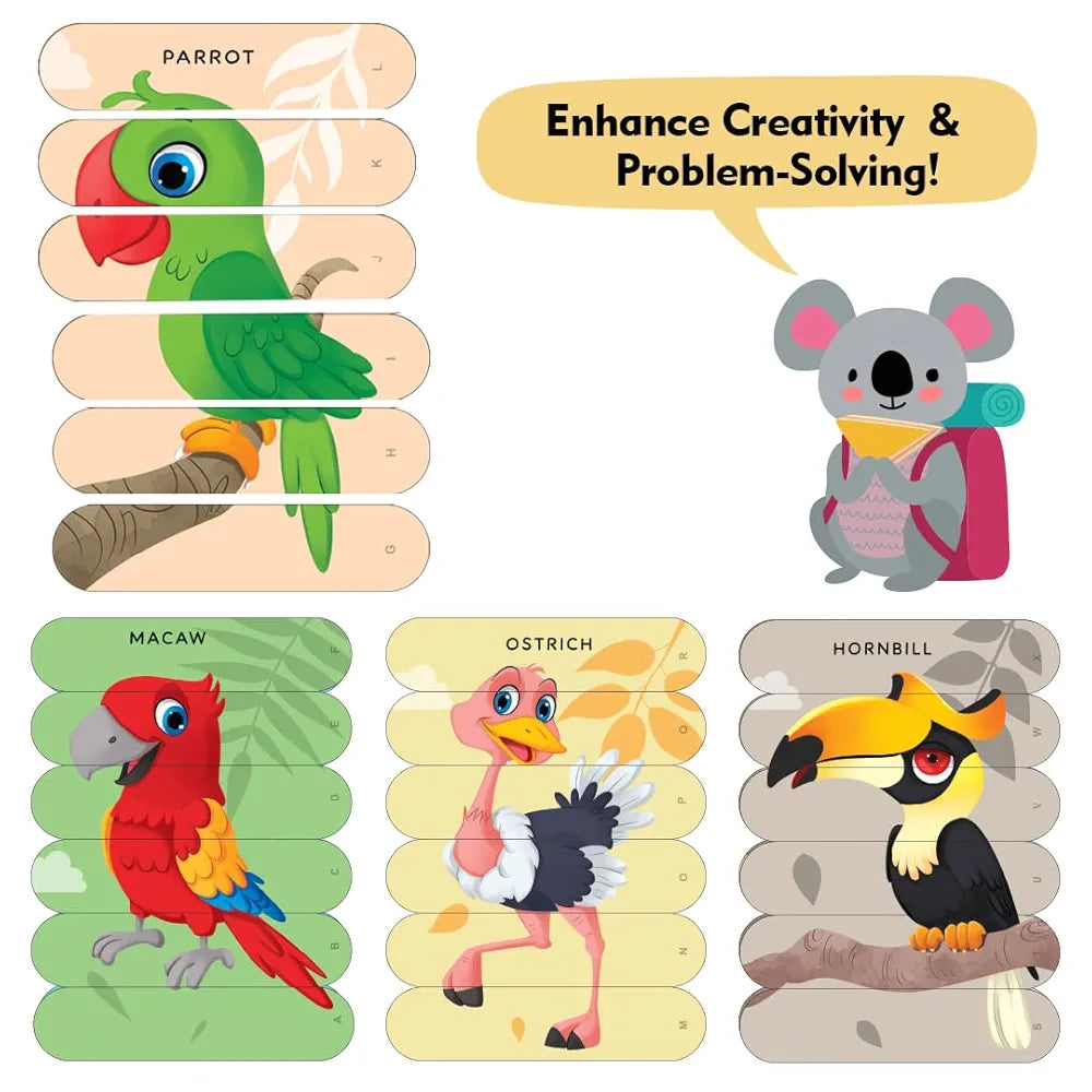 THE BOOK TREE Birds Stick Puzzle | 24pcs Double-Sided Cardboard Puzzles | 8 Fun Bird-Themed Puzzles for Learning & Play | Boosts Creativity & Focus | Ideal for Ages 3+