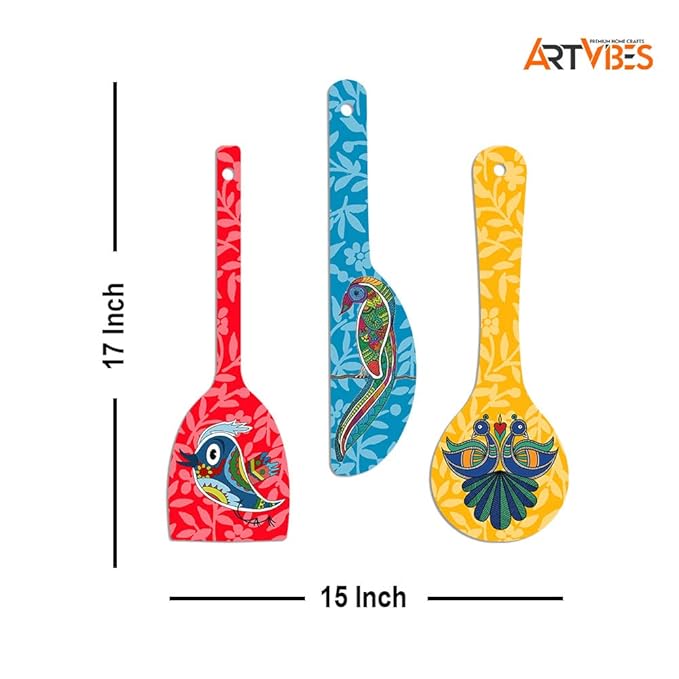 Artvibes Birds Wooden Wall Hanger for Home | Set of 3