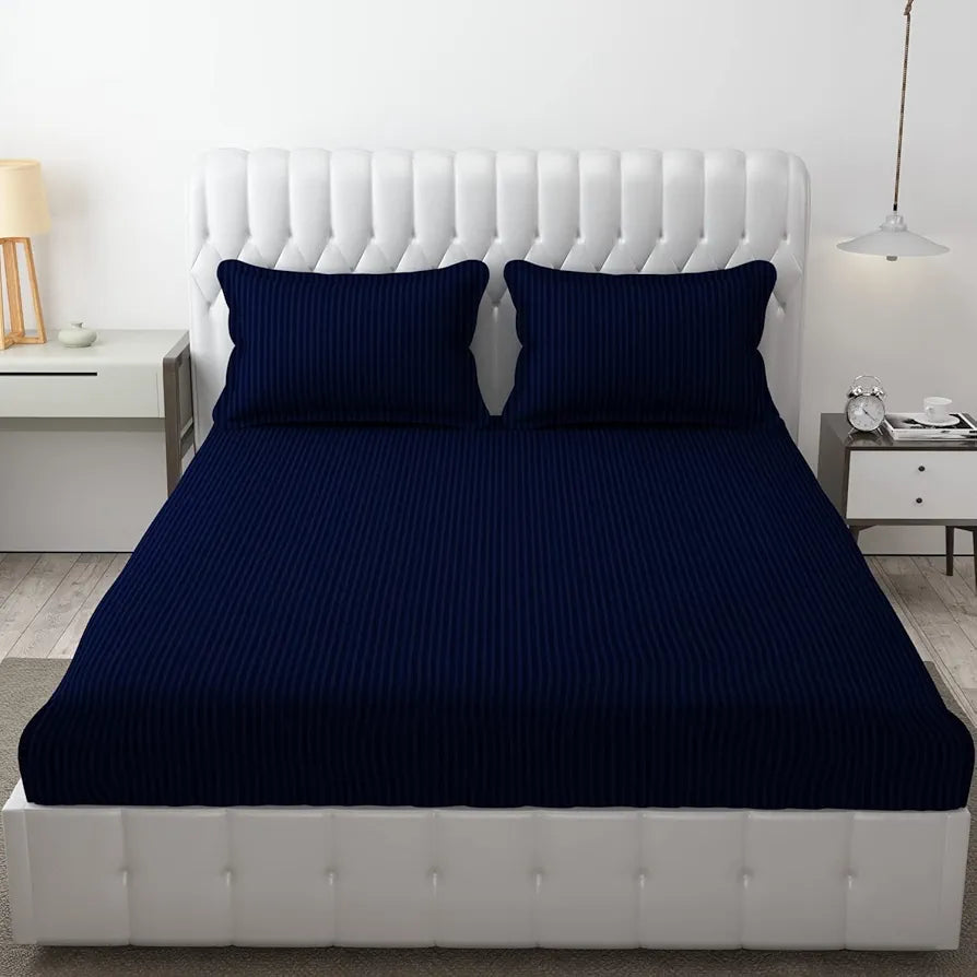 Fresh From Loom Breathable King Size Flat Bedsheets Hotel & Home Double Bedsheet Set With 2 Pillow Covers 144 TC Navy Blue