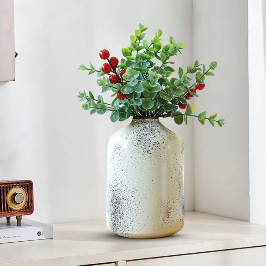 Behoma Metal Flower Vase Off White Spotted Flowers not Included