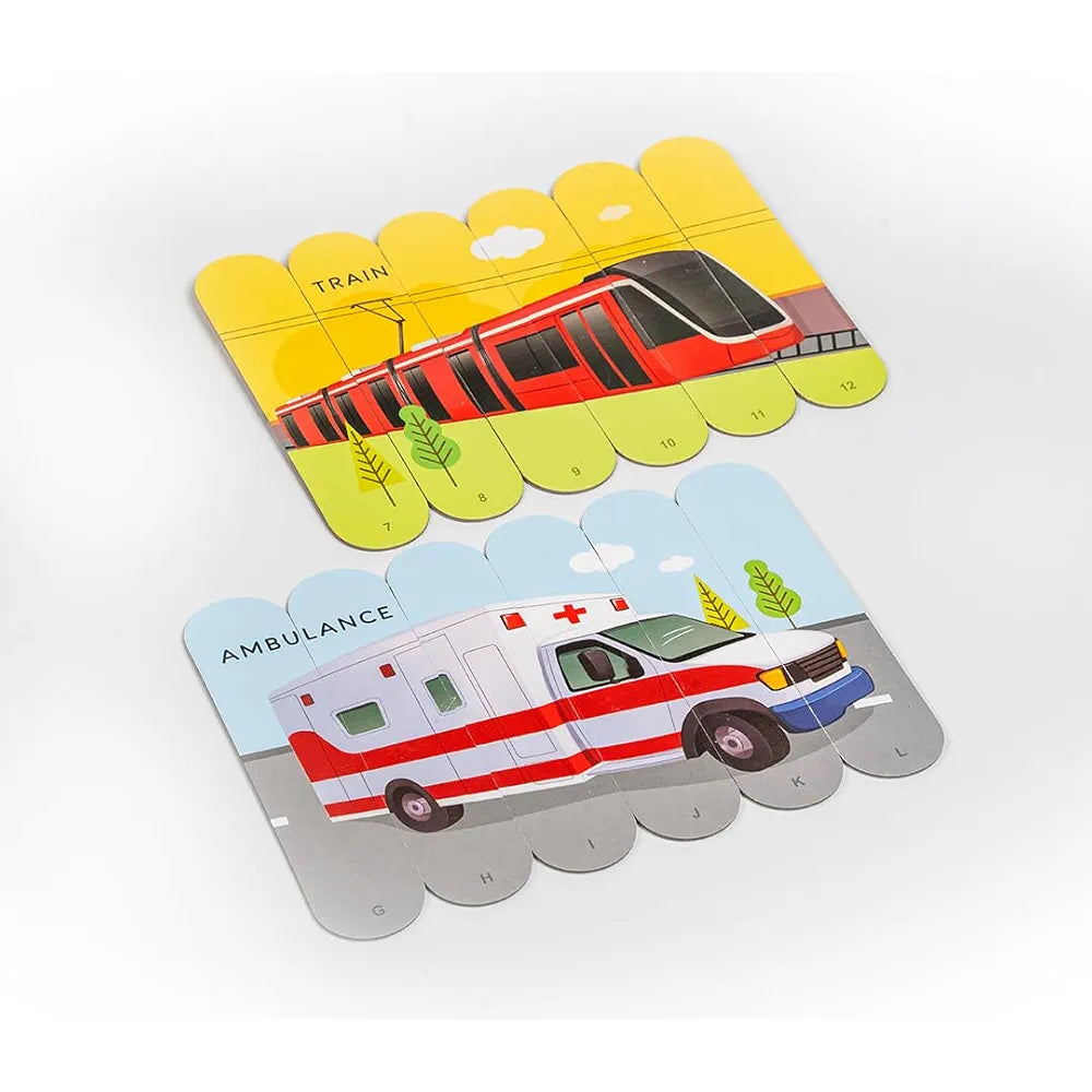 THE BOOK TREE Transport Stick Puzzle | 24pcs Double-Sided Cardboard Puzzles | 8 Fun Vehicle-Themed Puzzles for Learning & Play | Boosts Creativity & Focus | Ideal for Ages 3+