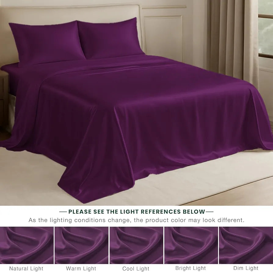 Cloth Fusion Satin Bedsheet for Queen Size Bed Set of 1 Satin Sheet 2 Pillow Covers Wine