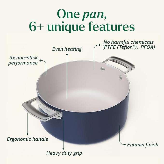 Ember Cookware Arcilla Ceramic Non Stick Dutch Oven 24cm | Metallic Lid | Stainless Steel Handles | Non Toxic Biryani Pot | Blue