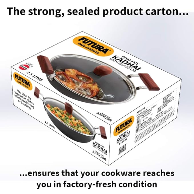 Hawkins Futura Hard Anodised Deep-Fry Pan 2.5L, 26 cm, 3.25 mm with glass lid