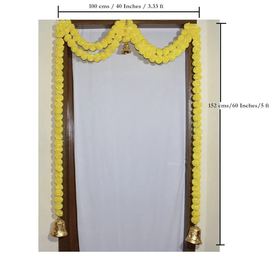 Artificial Marigold Fluffy Flower Garlands Door Toran Set/Door Hangings - Yellow