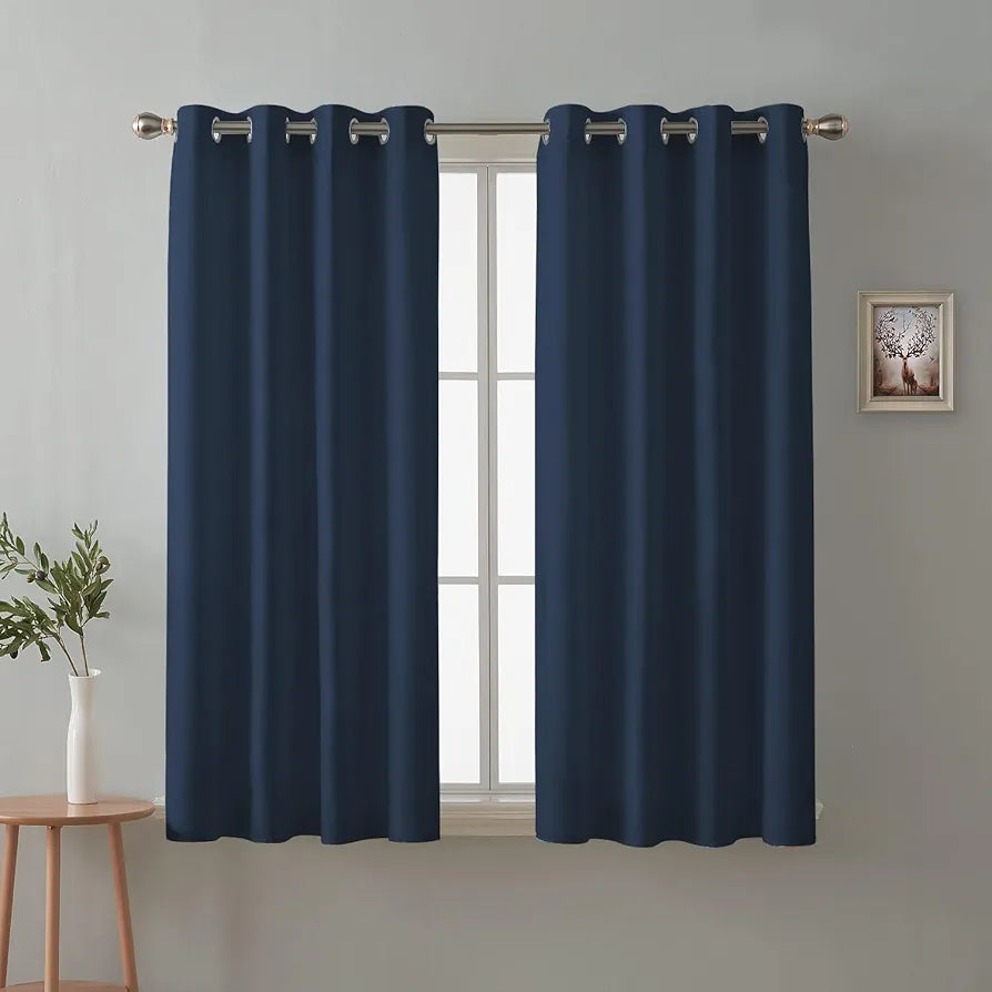 Cloth Fusion Blackout Window Curtains 5 Feet Long Set of 2 Room Darkening Blackout Indigo Blue