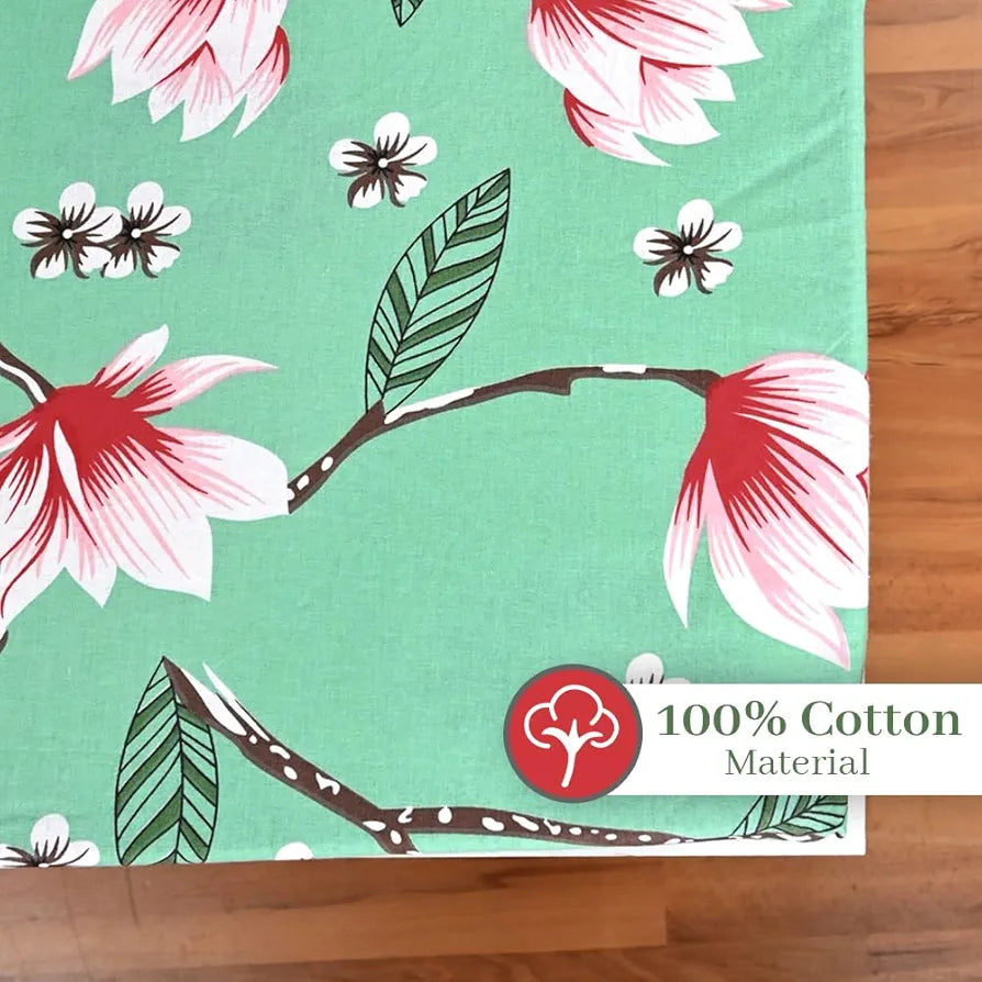 Divine Casa Floret 100% Cotton Double Fitted Bedsheet 144 TC Colour Blossom Haven Mint