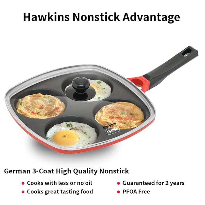 Hawkins 30 cm Die-Cast Multi Snack Pan with Glass Lid Nonstick Mini Uttapam Tawa