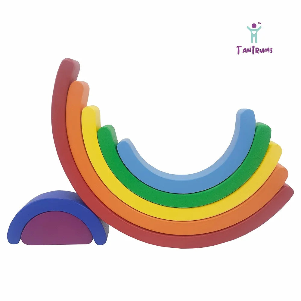 Tantrums Wooden Rainbow Stacker, 7-Piece Educational Toy, Multicolour Learning Blocks for Motor Skills Development