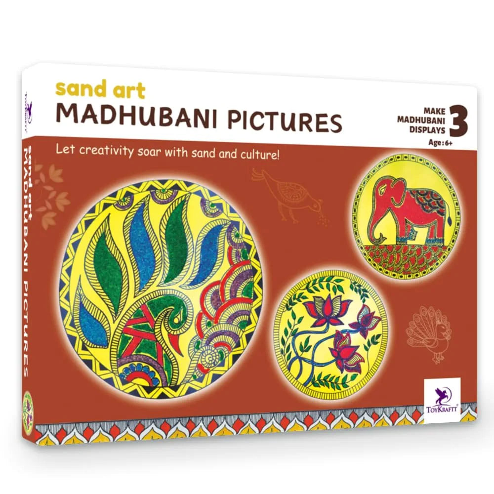 TOYKRAFTT Sand Art Kit for Kids| Madhubani Simple and Symbolic| Art and Craft Madhubani Sand Art Activity| Gift for 6 to 8 Year Old| Return Gifts for Kids Birthday