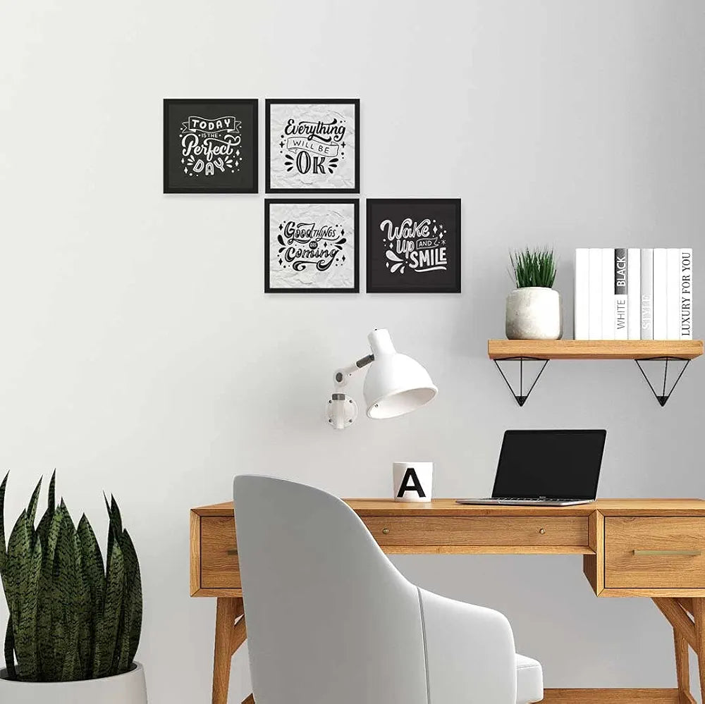 ArtX Paper Motivational Quotes AXJ00141-MOT Good Things Wall Art Painting With Frame Set of 4