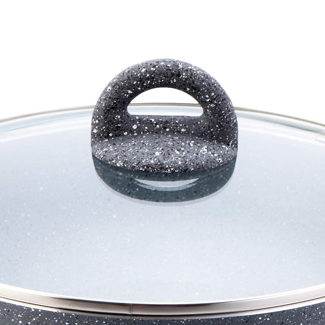 Wonderchef Granite 26cm Non-Stick Wok | Glass Lid | Induction Bottom | Soft-Touch Handles | Virgin Aluminium