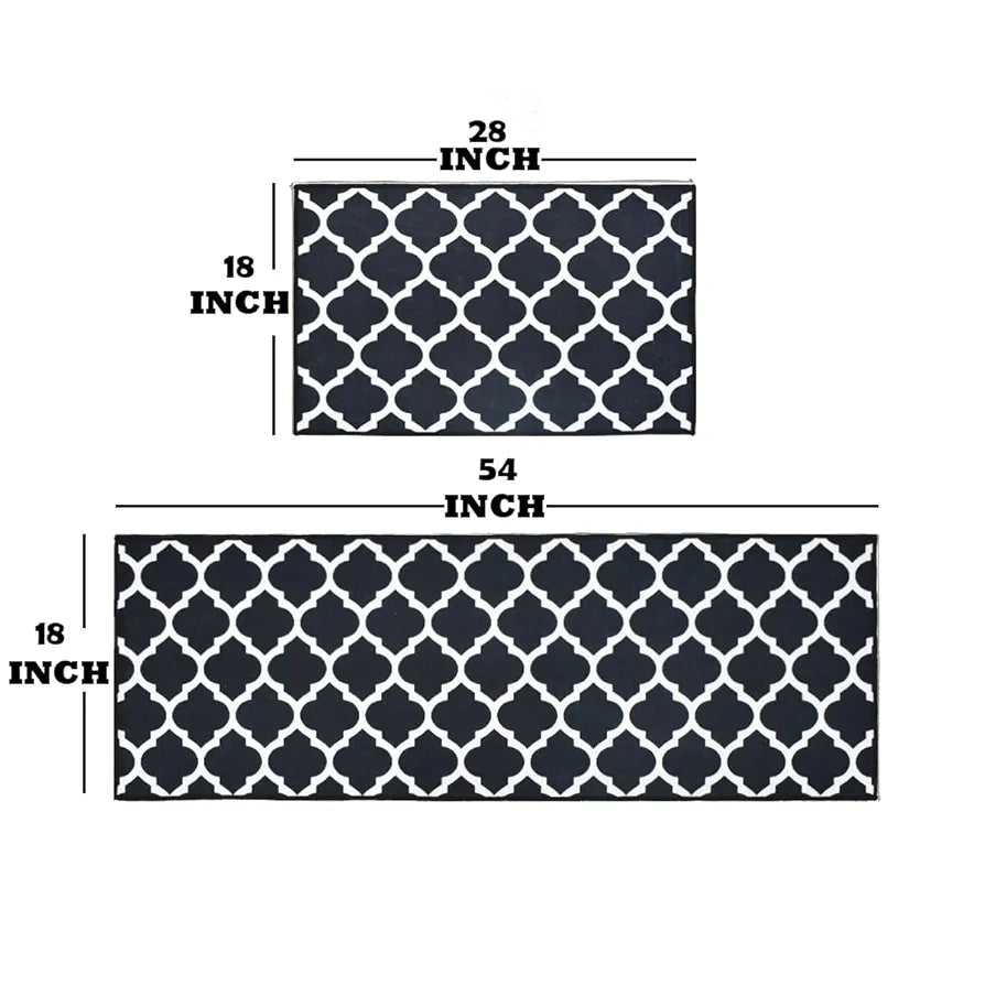 Ishro Home Velvet Premium Kitchen Mats For Floor Kitchen Runner 2 Pcs Set Colour Black Diamonds