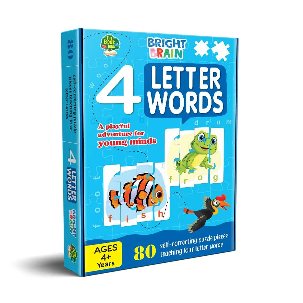 THE BOOK TREE Bright Brain 4 Letter Words Puzzle - Learn To Spell 20 Four Letter Words 80 Pieces- Beautiful Colorful Pictures , Gift Box By Majestic Book Club, For Kid