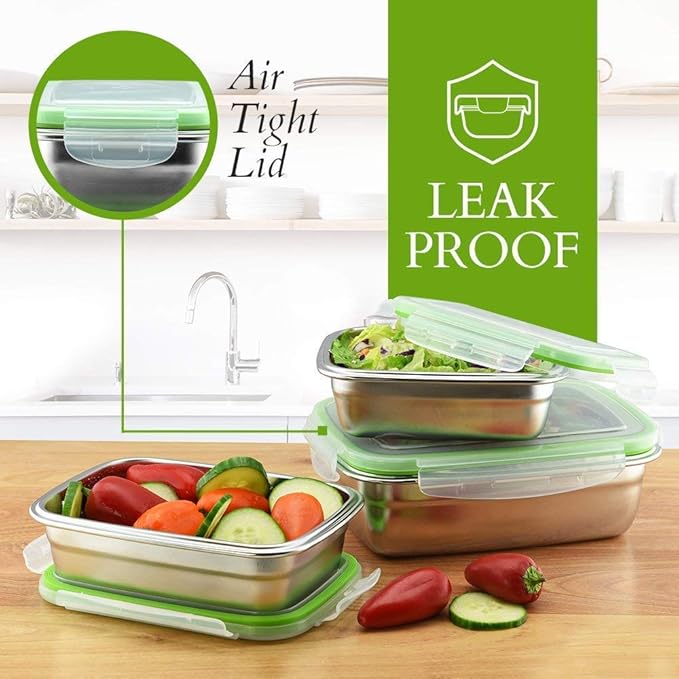 Femora Lunch Box High Steel Rectangle Heavy Duty Airtight Leakproof Unbreakable Storage Container With Lock Lid | 850 Ml | Set of 3