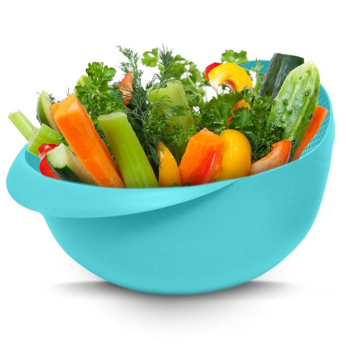 Frenchware 1 Unit Plastic Colander Bowl | Premium-grade Plastic | 100% Food Safe | Dishwasher Safe | Blue Colour