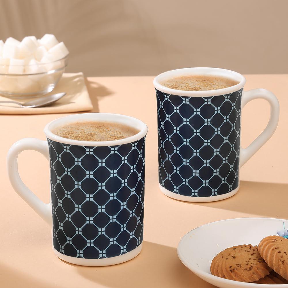 Larah by Borosil Opalware | Set of 2 | 350 ml |  Kazak | Blue Mug Set