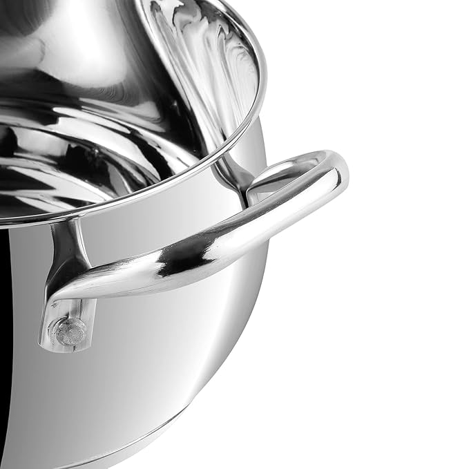 Vinod Almaty Stainless Steel Saucepot with Glass Lid 2 Litre, 16 cm | 2.6mm Thick Base | Triply Saucepot,Sturdy Riveted Handle