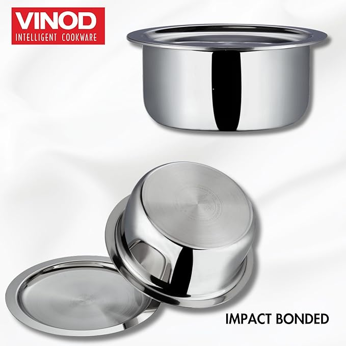 Vinod Platinum Triply Stainless Steel Tope with Stainless Steel Lid 1.7 litres Capacity (16 cm Diameter) - Silver