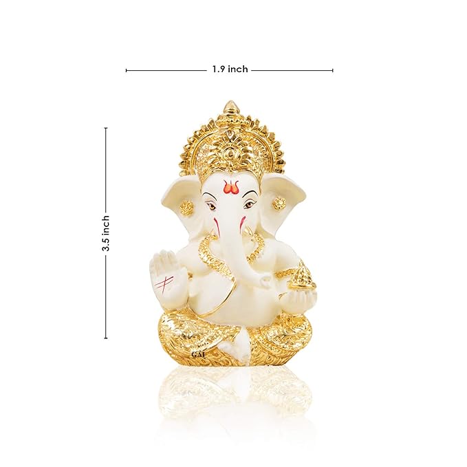 Gold Art India Ceramic Ganesh Idol for Car Dashboard Ganesha Murti for Home Decor Puja