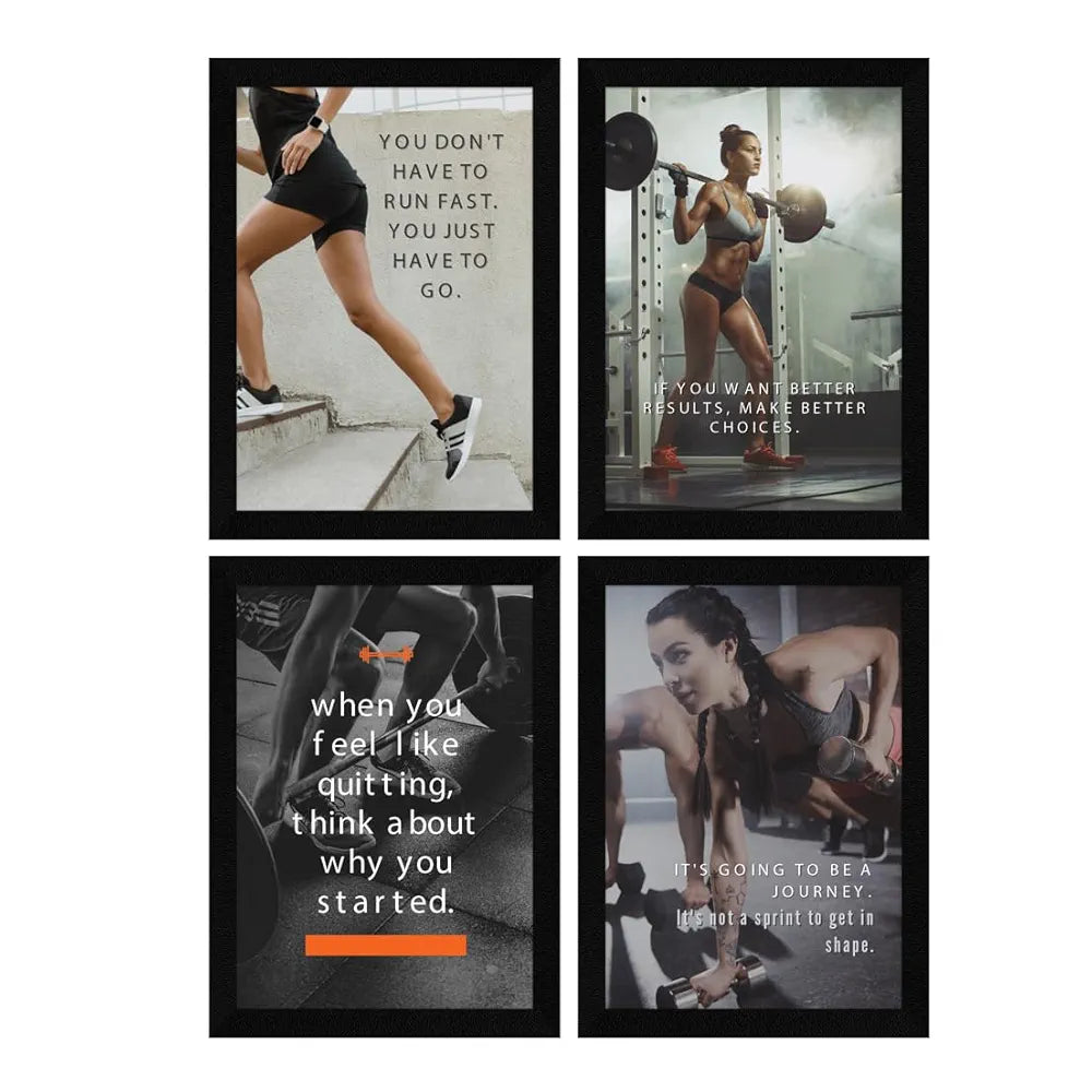 ArtX Paper Big Gym Health Quotes Wall Frame Art Painting AXF00178-MOT Set of 4