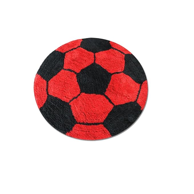 The Home Talk Football Design Kids Cotton Round Bathmats Anti-Skid Soft Bath Rug 60 CM Round